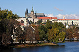 Prague Castle from the bank of the Vltava River in autumn