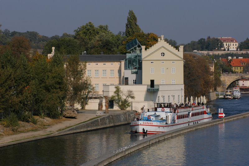 Boat Sumava passes through the Vltava sluice