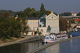 Boat Sumava passes through the Vltava sluice