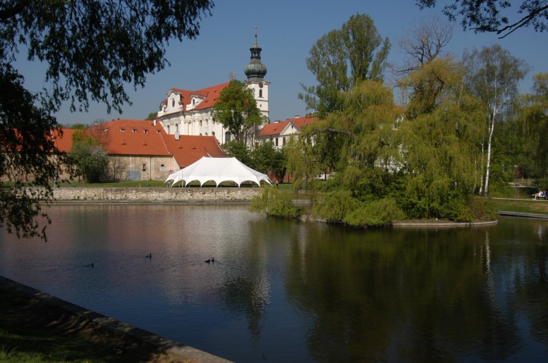 View of Brevnov Monastery over the pond