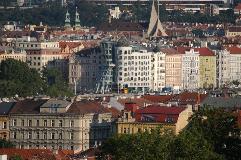 The Dancing House and the bank of the Vltava