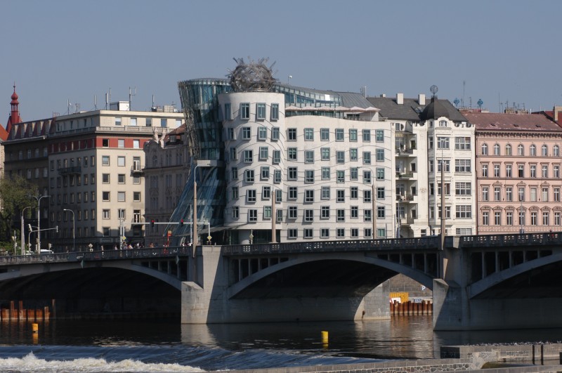 Dancing House with the Jiraskuv Bridge