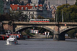 Tram crossing the bridge