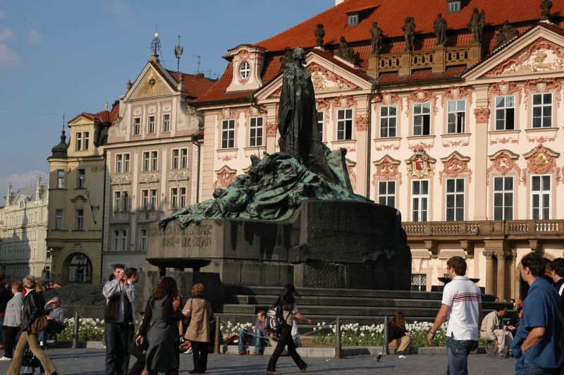 Shadows of spring and the Monument of Jan Hus - Kinsky Palace