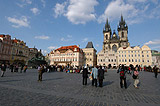 Tourist groups gathering in the square