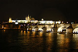 Night view of Vltava River, Charles Bridge and Prague Castle