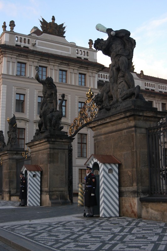Gate at Prague Castle decorated by Fighting Giants