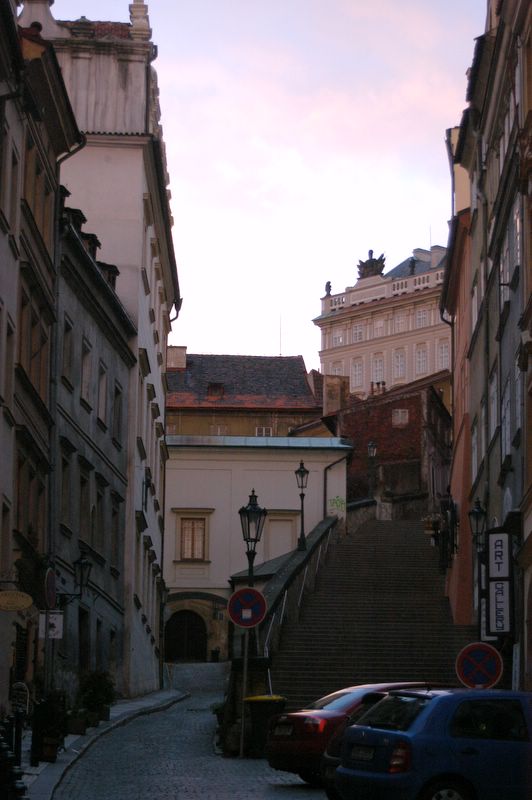 Narrow street at sunset