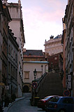 Narrow street at sunset