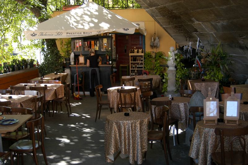 Cozy cafe on the bank of the Vltava