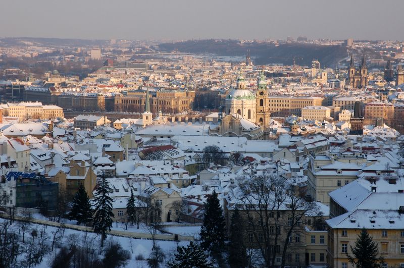 Hradcany and the Old Town covered in snow