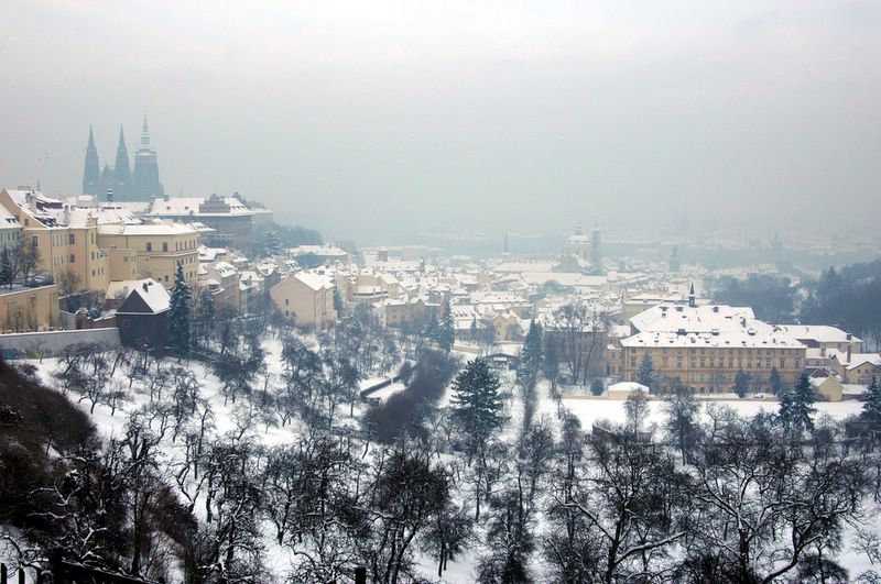 Petrin Hill and Hradcany under snow